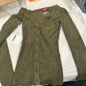 Staud craftsman sweater metallic gold xs NWT